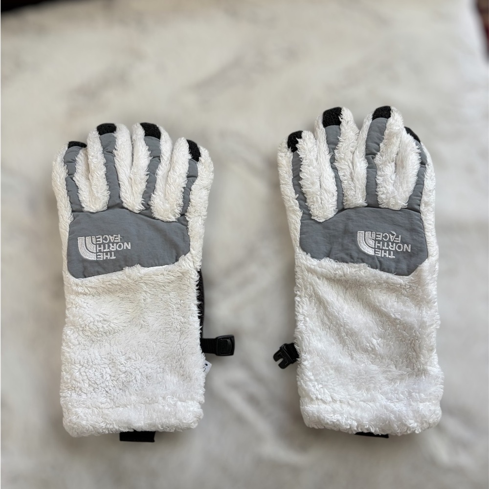 The North Face Gray and White Fleece Gloves